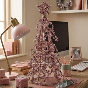 Lavender Gold Beaded Sequin Wire Tree With Star Christmas Decoration 12 Inches